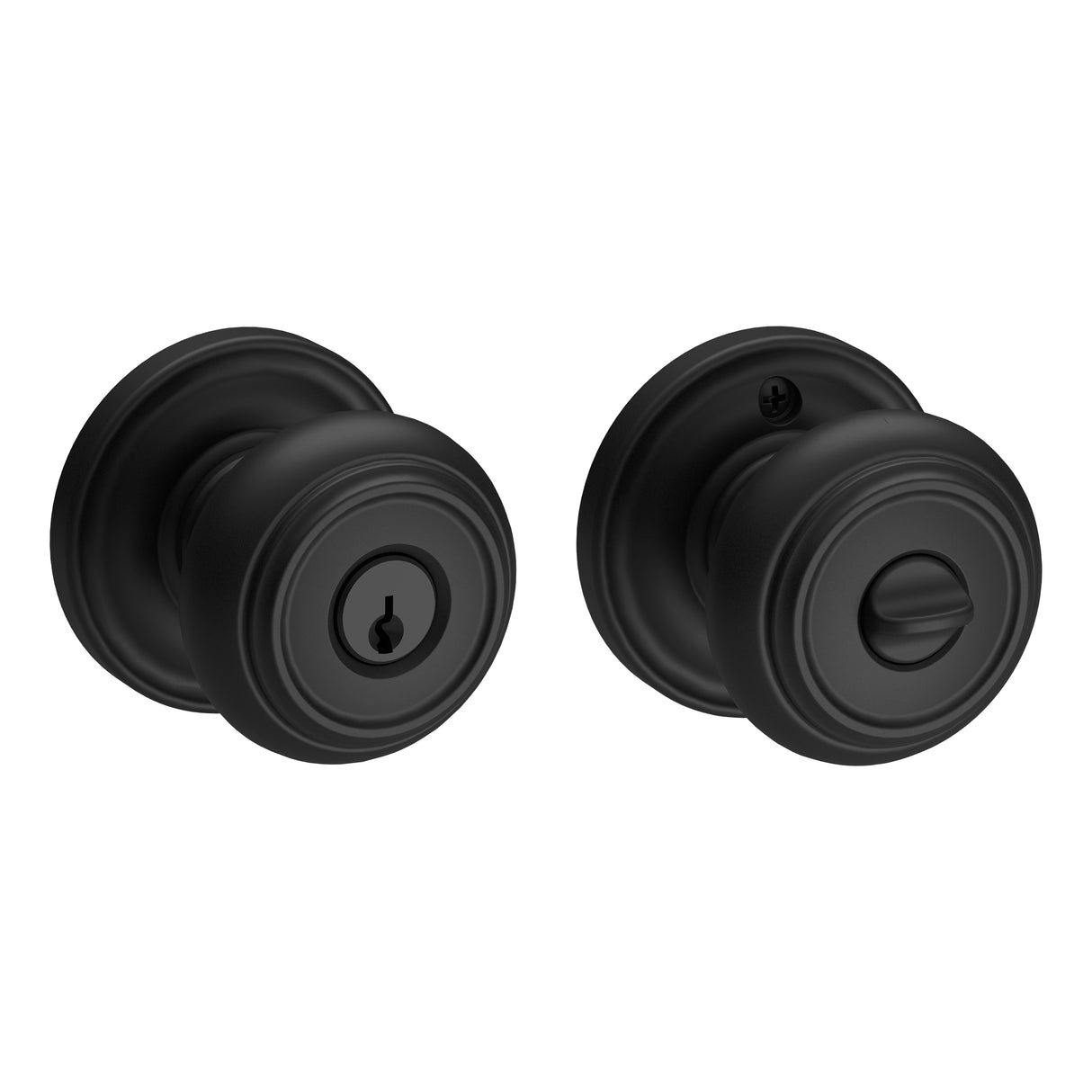 Baldwin Reserve ENTRATRR190 Entry Traditional Knob and Traditional Round Rose with 6AL Latch and Dual Strike Satin Black Finish