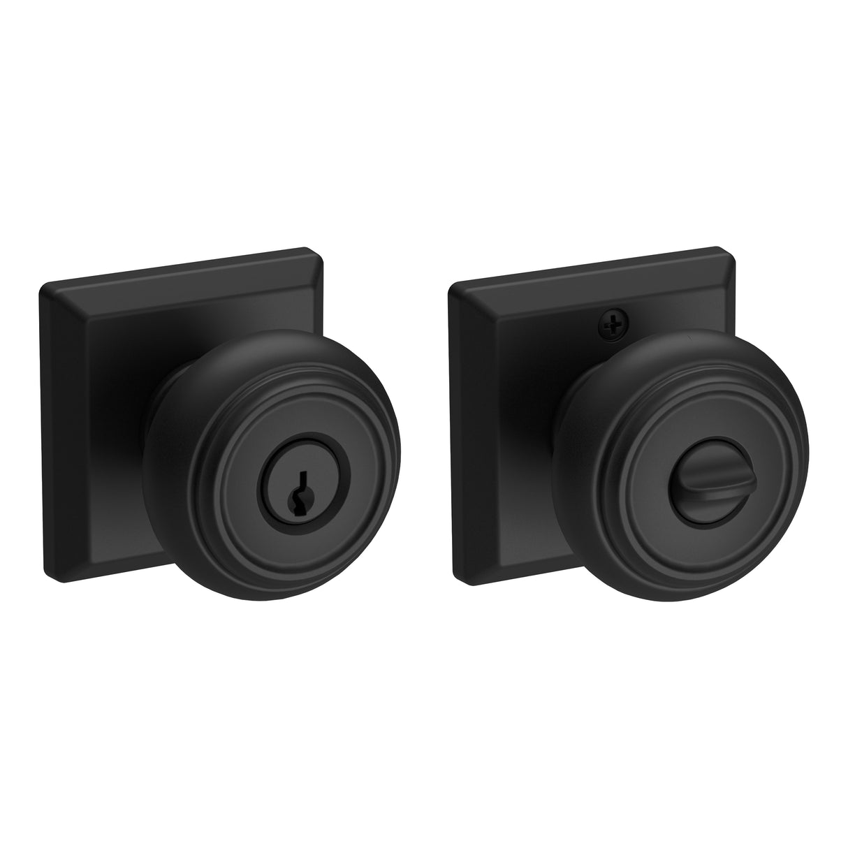 Baldwin Reserve ENTRATSR190 Entry Traditional Knob and Traditional Square Rose with 6AL Latch and Dual Strike Satin Black Finish