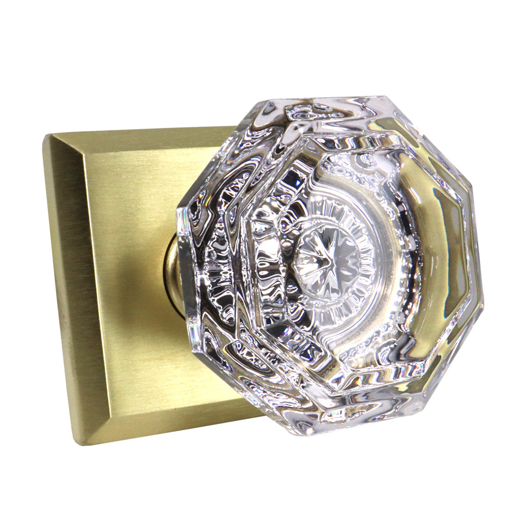 Baldwin Reserve FDCRYTSR044 Full Dummy Crystal Knob and Traditional Square Rose Lifetime Satin Brass Finish