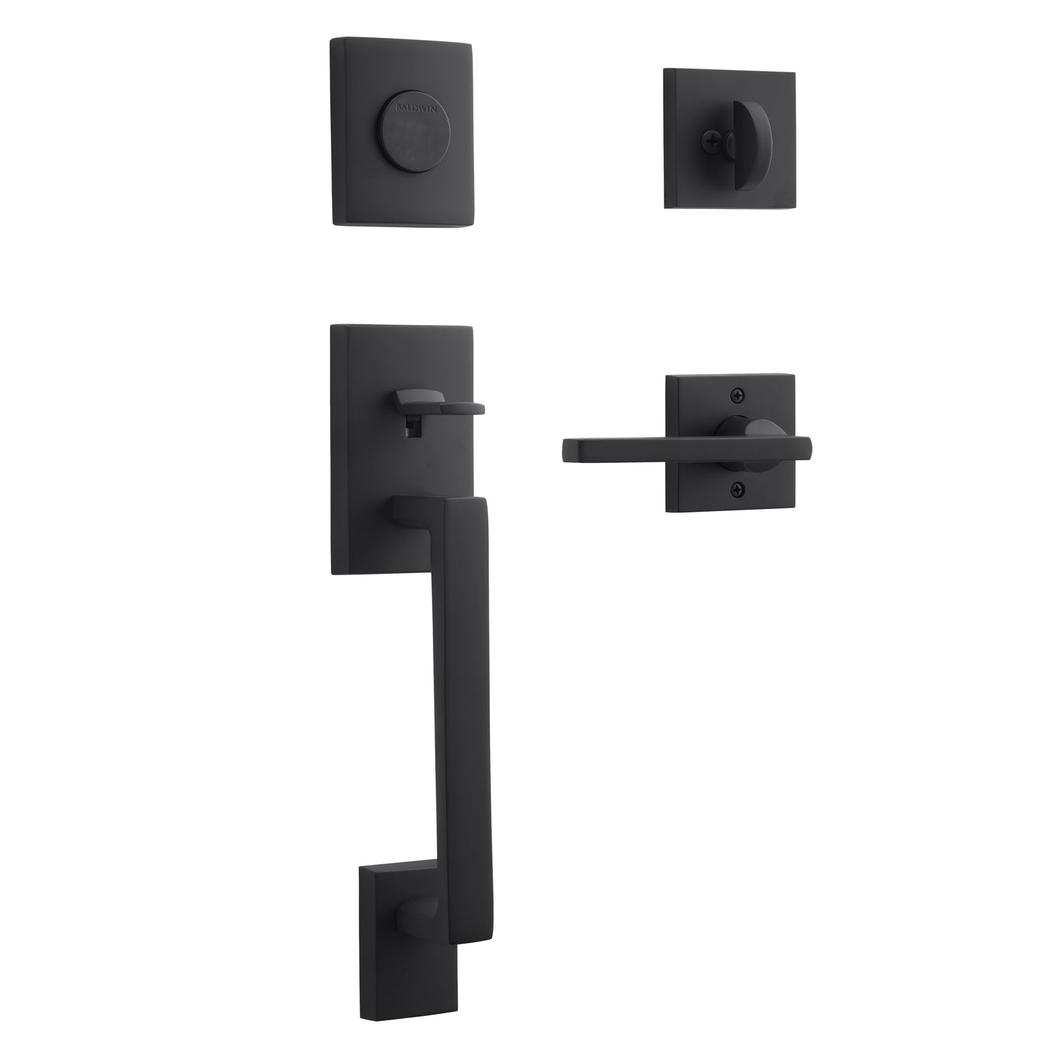 Baldwin Reserve FDLAJXSQUCSR190 Full Dummy La Jolla Handleset Square Lever and Contemporary Square Rose Satin Black Finish