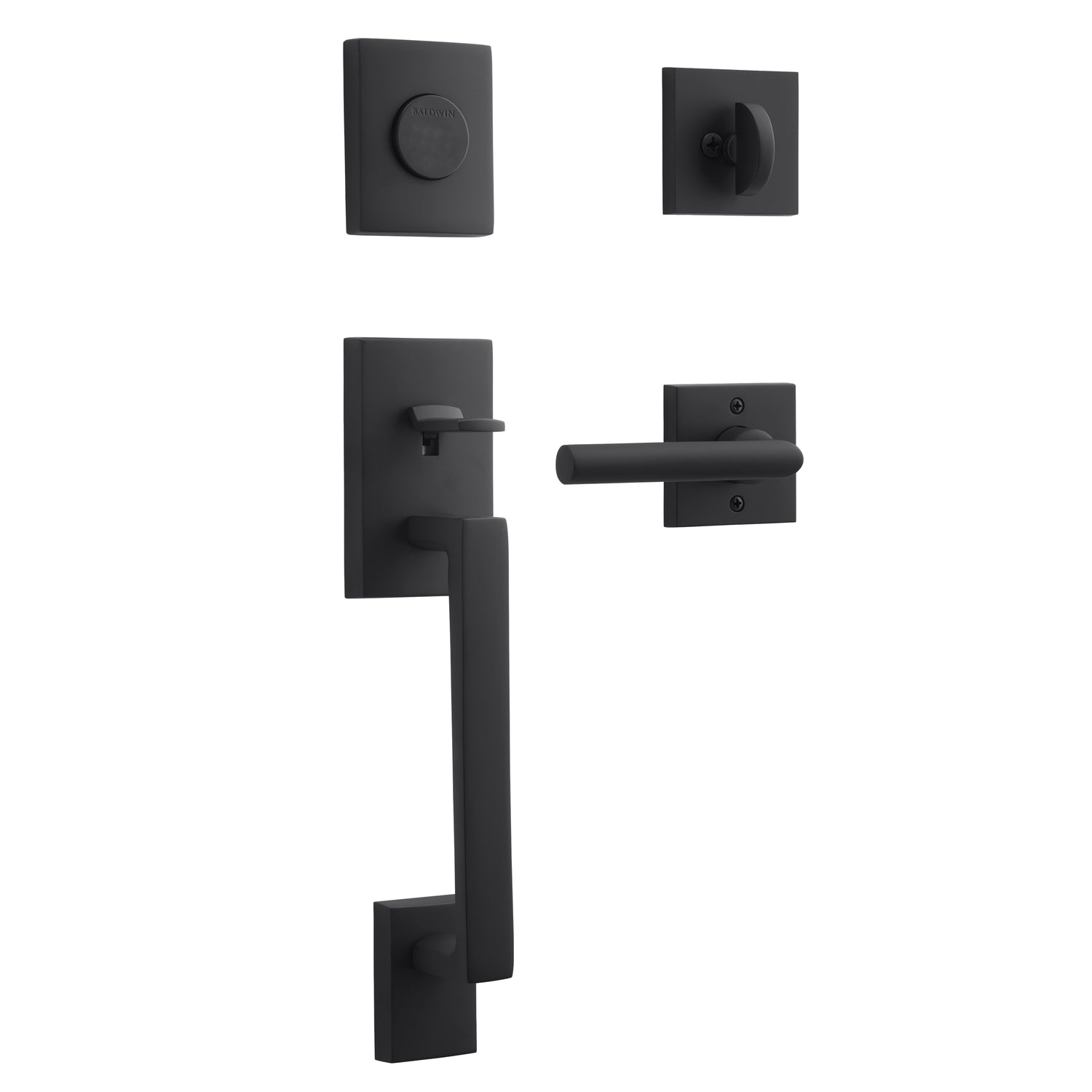 Baldwin Reserve FDLAJXTUBCSR190 Full Dummy La Jolla Handleset Tube Lever and Contemporary Square Rose Satin Black Finish
