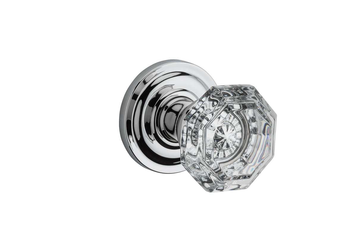 Baldwin Reserve HDCRYTRR260 Half Dummy Crystal Knob and Traditional Round Rose Bright Chrome Finish