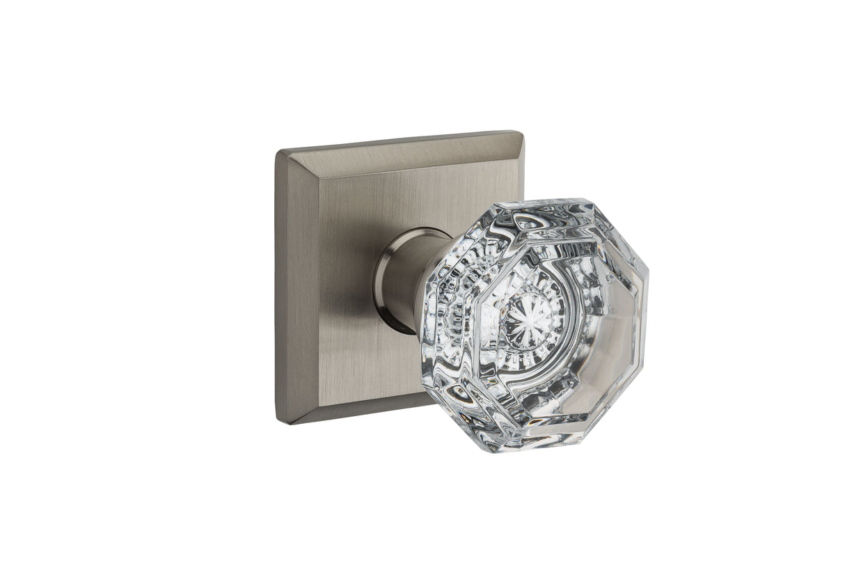 Baldwin Reserve HDCRYTSR150 Half Dummy Crystal Knob and Traditional Square Rose Satin Nickel Finish