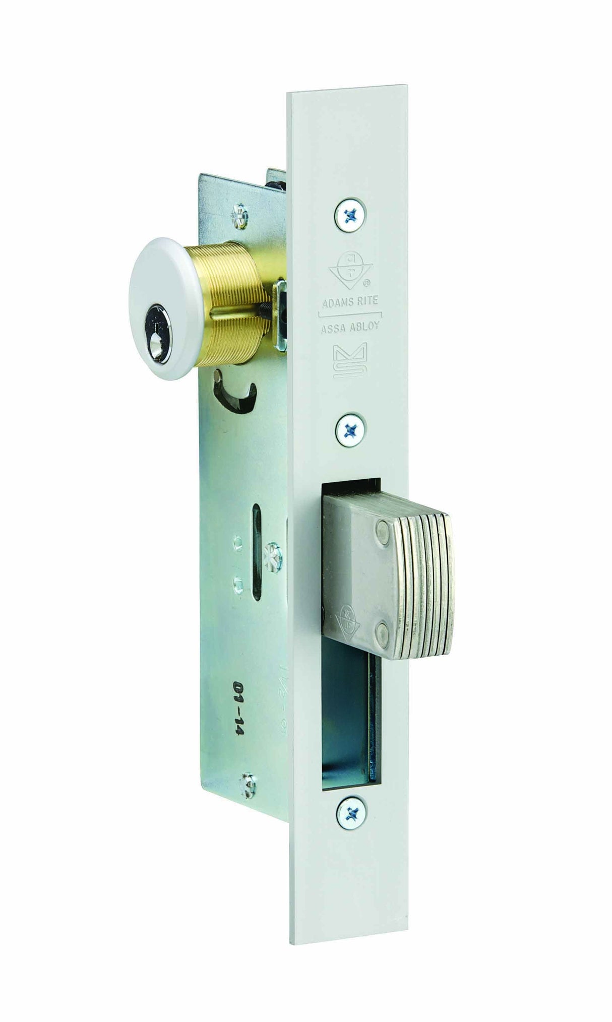 Adams Rite MS1850SN410628 ANSI Size MS Deadlock Flat Faceplate 1-1/2" Straight Bolt Clear Anodized Aluminum Finish