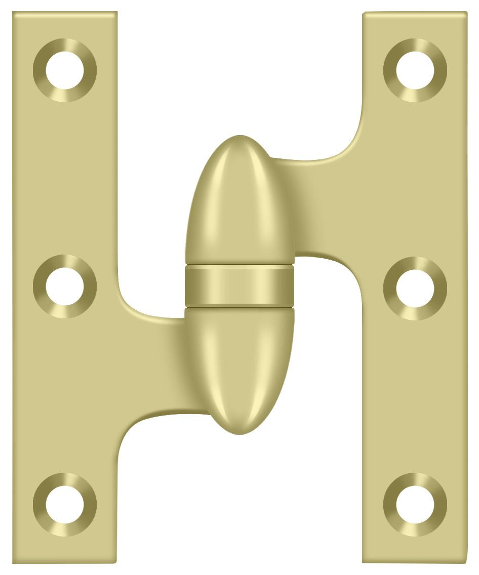 Deltana OK3025B3UNL-L 3" x 2-1/2" Left Hand Olive Knuckle Hinge; Unlacquered Bright Brass Finish