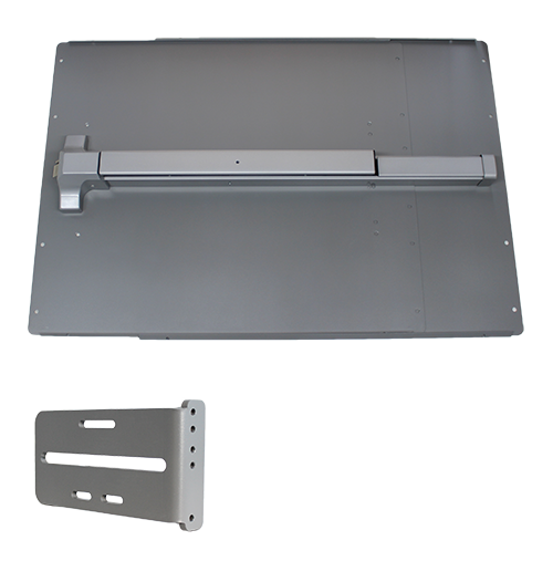 Lockey PS41S 24" Panic Shield, PB1100 Panic Bar, and PSSB Strike Bracket Silver Finish