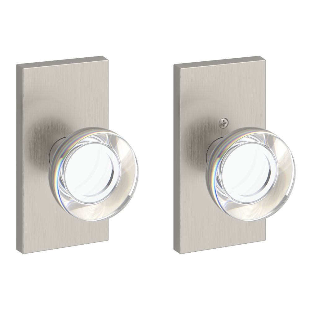 Baldwin Reserve PSCCYCFR150 Passage Contemporary Crystal Knob with Contemporary 5" Rose with 6AL Latch and Dual Strike Satin Nickel Finish