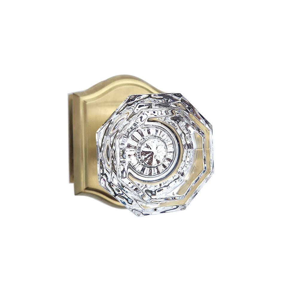 Baldwin Reserve PSCRYTAR044 Passage Crystal Knob with Traditional Arch Rose with 6AL Latch and Dual Strike Lifetime Satin Brass Finish