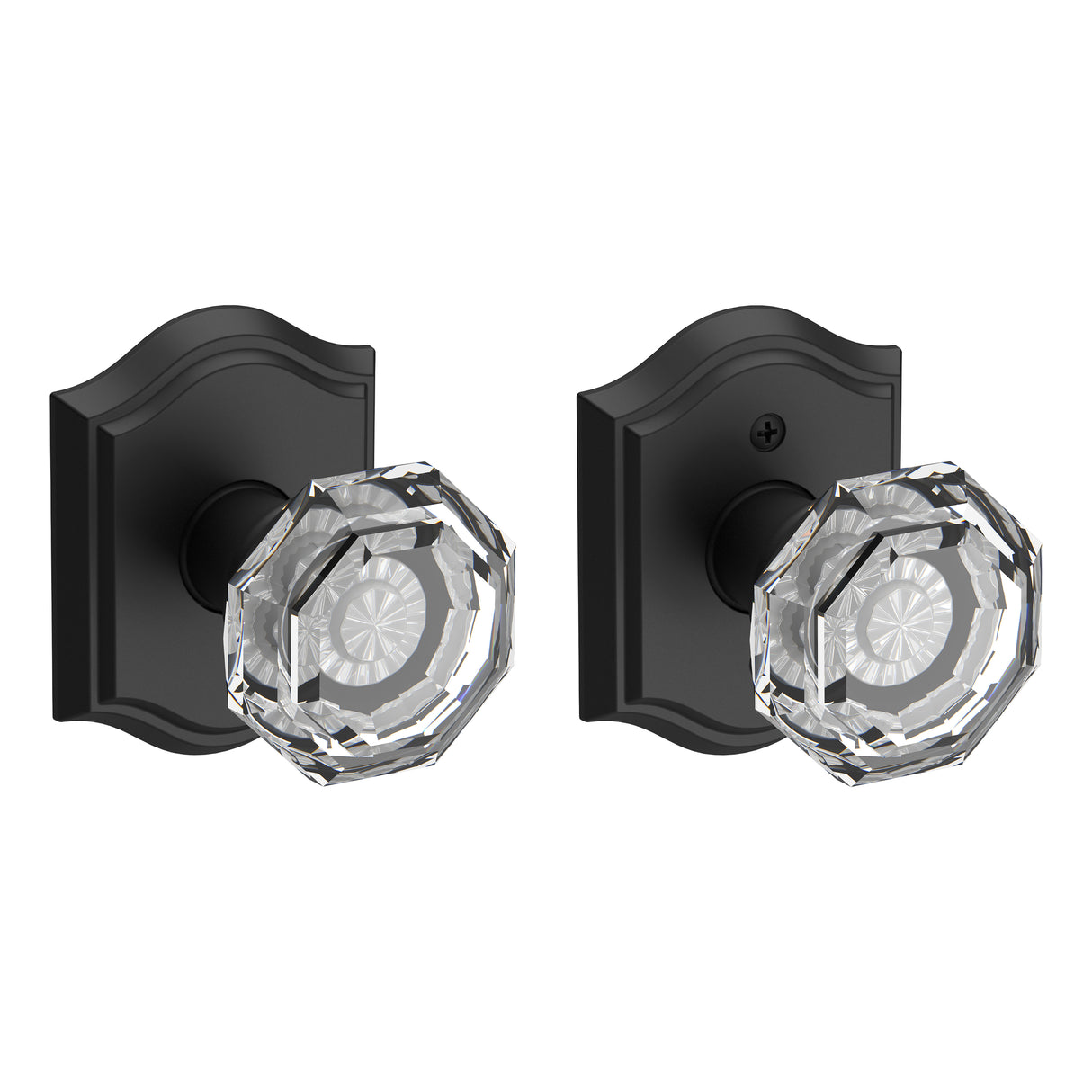 Baldwin Reserve PSCRYTAR190 Passage Crystal Knob with Traditional Arch Rose with 6AL Latch and Dual Strike Satin Black Finish
