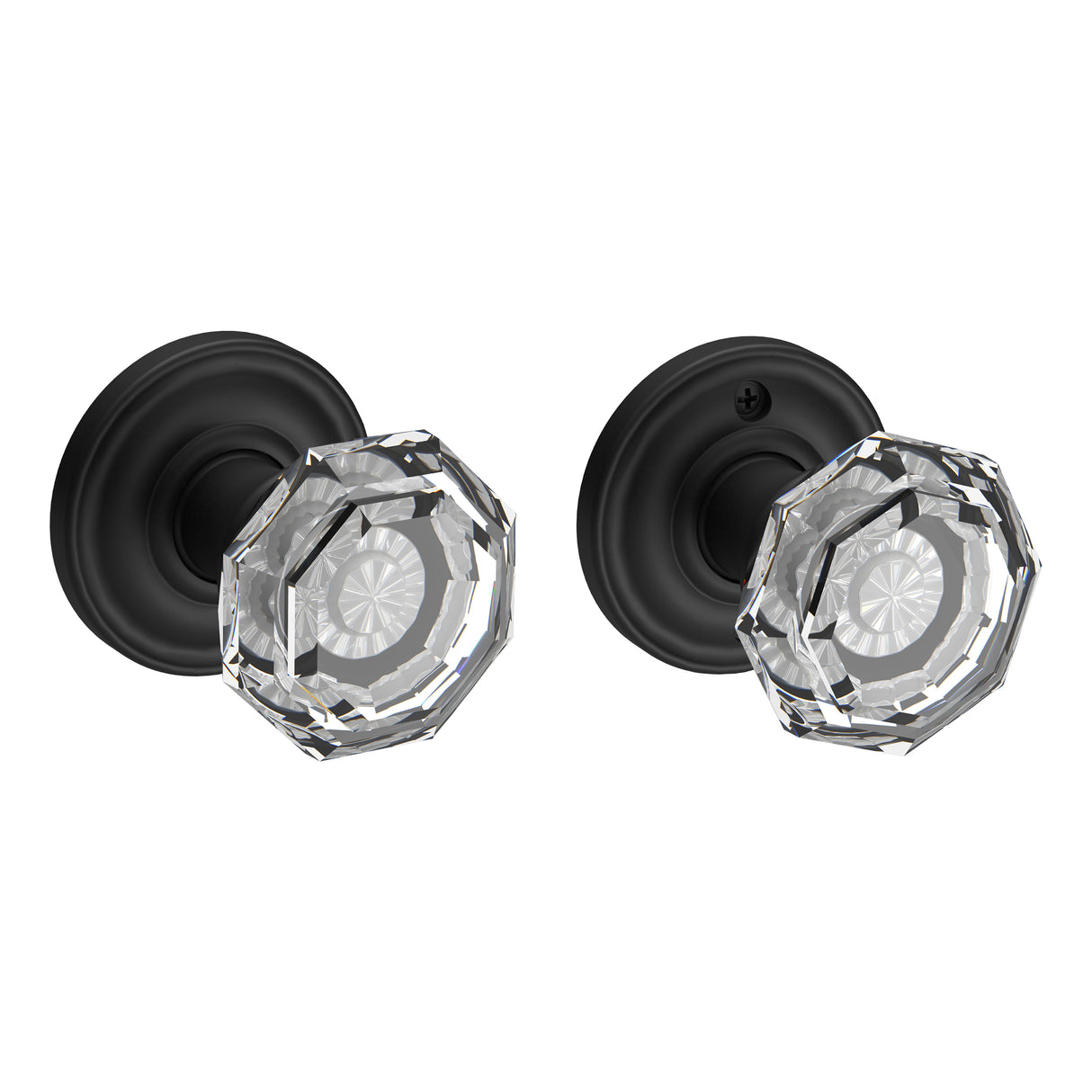 Baldwin Reserve PSCRYTRR190 Passage Crystal Knob with Traditional Round Rose with 6AL Latch and Dual Strike Satin Black Finish