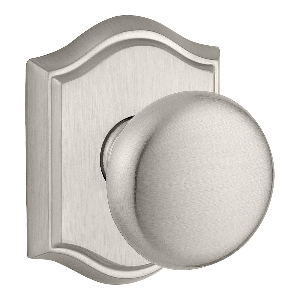 Baldwin Reserve PSROUTAR150 Passage Round Knob and Traditional Arch Rose with 6AL Latch and Dual Strike Satin Nickel Finish