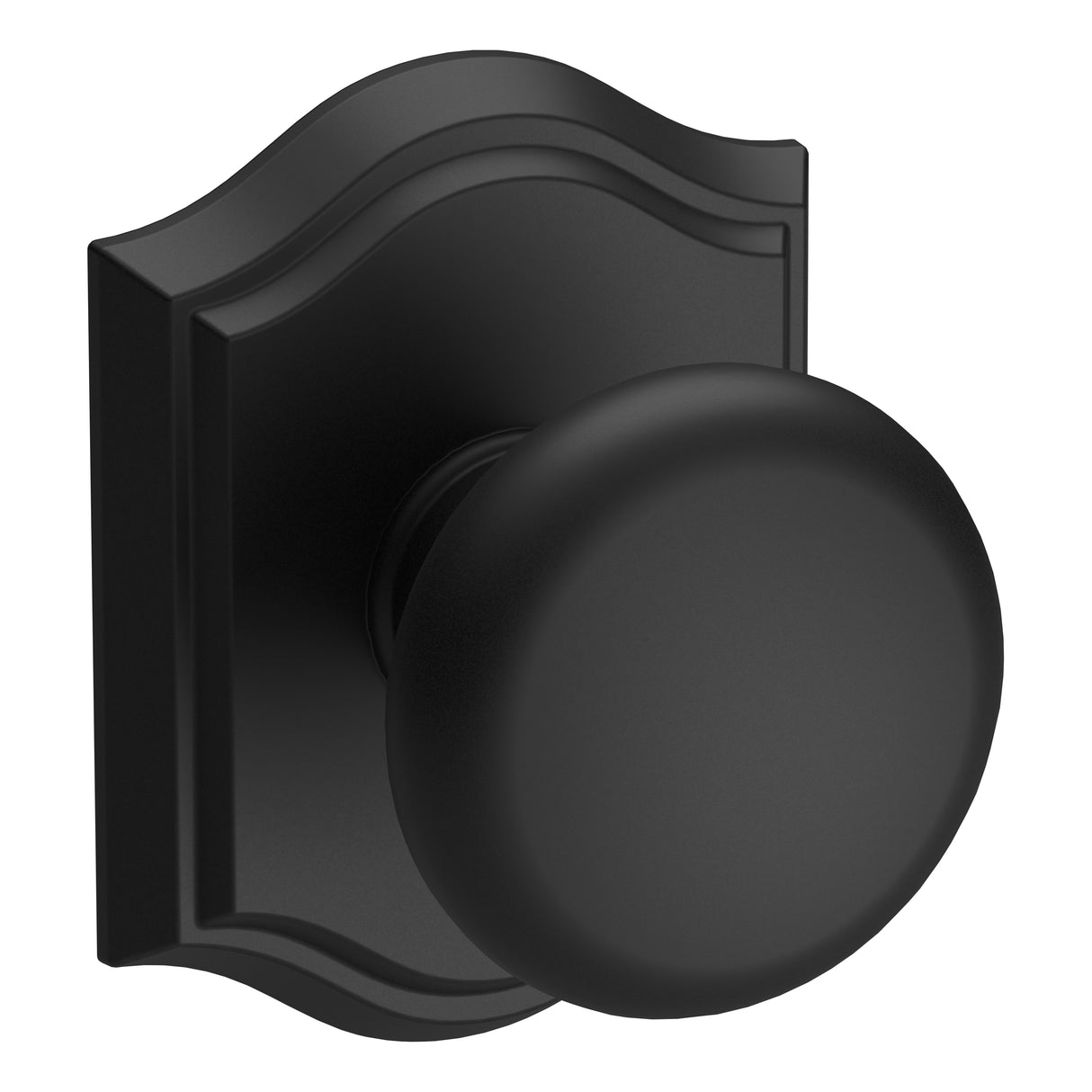 Baldwin Reserve PSROUTAR190 Passage Round Knob and Traditional Arch Rose with 6AL Latch and Dual Strike Satin Black Finish