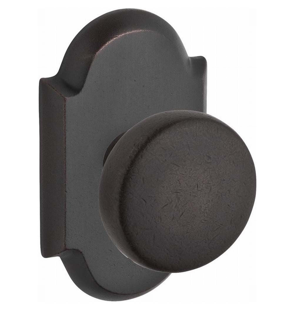 Baldwin Reserve PSRUSRAR481 Passage Rustic Knob and Rustic Arch Rose with 6AL Latch and Dual Strike Dark Bronze Finish
