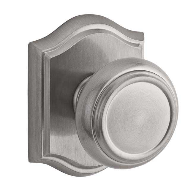 Baldwin Reserve PSTRATAR150 Passage Traditional Knob and Traditional Arch Rose with 6AL Latch and Dual Strike Satin Nickel Finish