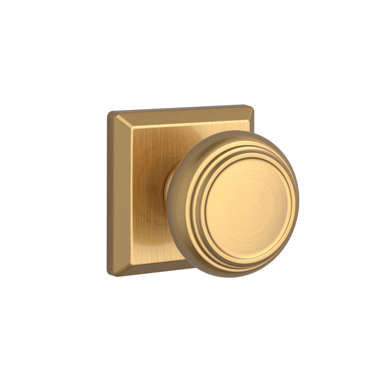 Baldwin Reserve PSTRATSR044 Passage Traditional Knob and Traditional Square Rose with 6AL Latch and Dual Strike Lifetime Satin Brass Finish