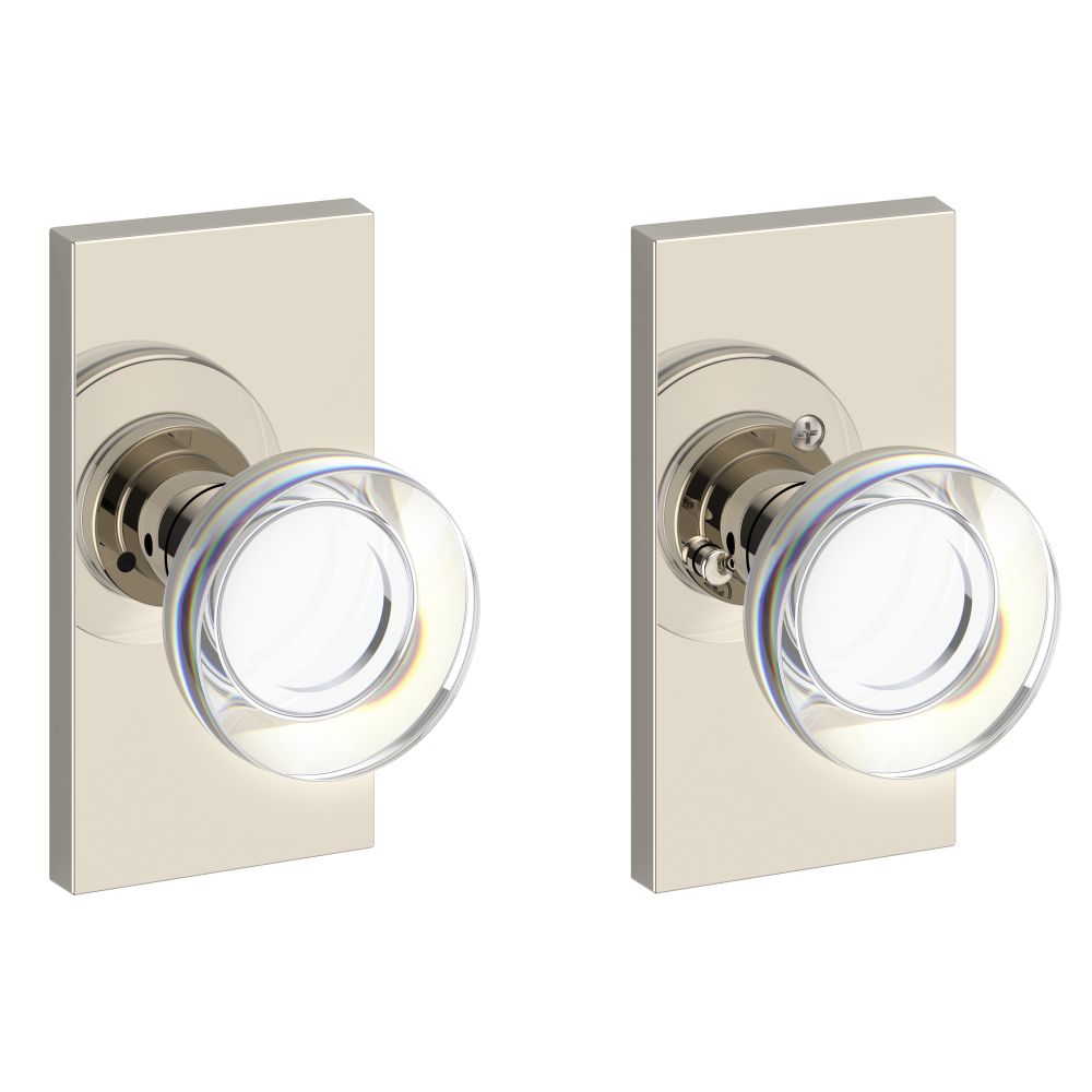 Baldwin Reserve PVCCYCFR055 Privacy Contemporary Crystal Knob and Contemporary 5" Rose with 6AL Latch and Dual Strike Lifetime Bright Nickel Finish