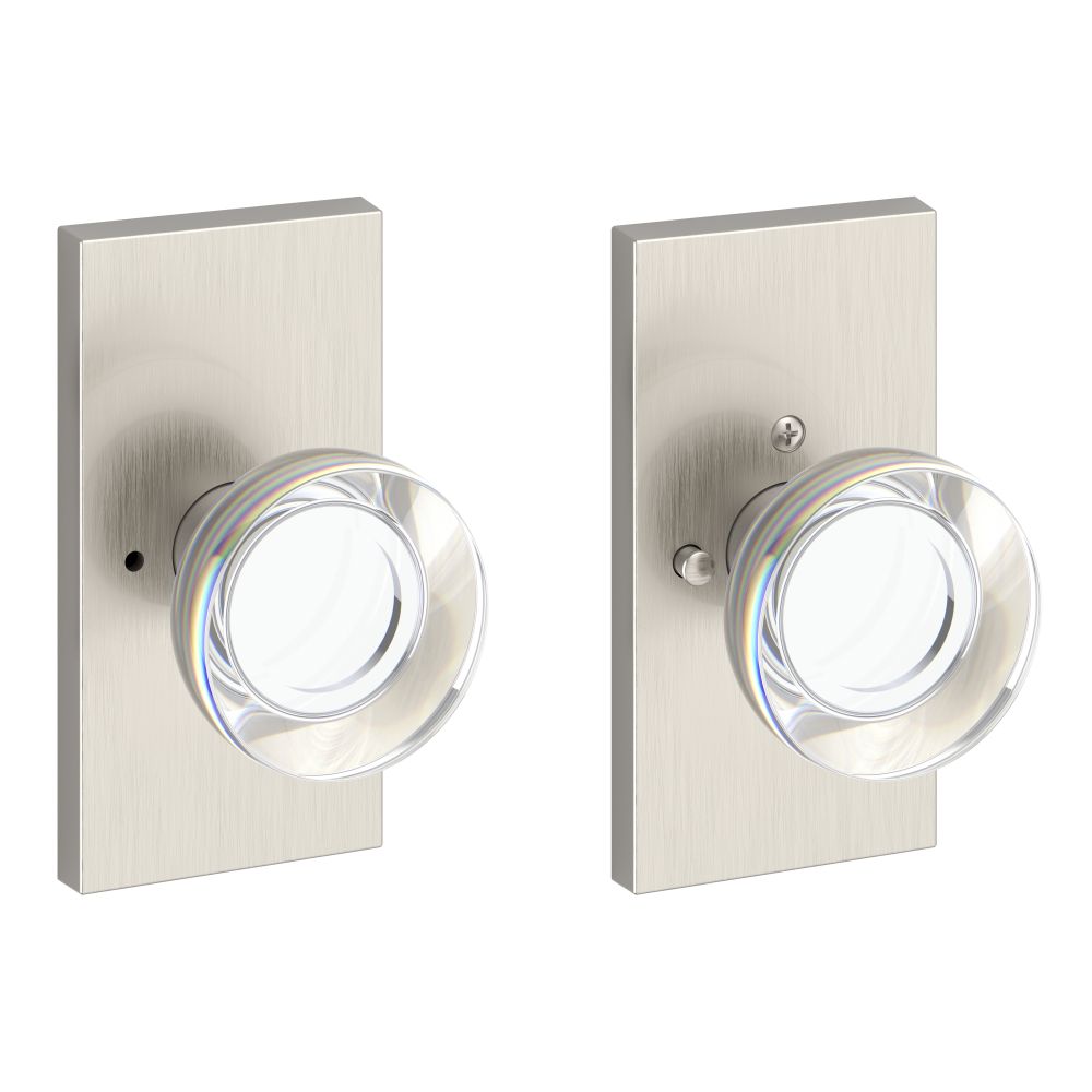 Baldwin Reserve PVCCYCFR150 Privacy Contemporary Crystal Knob and Contemporary 5" Rose with 6AL Latch and Dual Strike Satin Nickel Finish