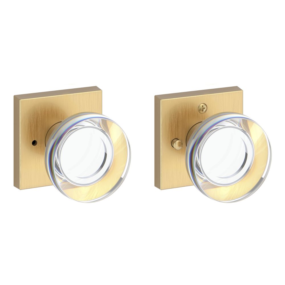 Baldwin Reserve PVCCYCSR044 Privacy Contemporary Crystal Knob and Contemporary Square Rose with 6AL Latch and Dual Strike Lifetime Satin Brass Finish