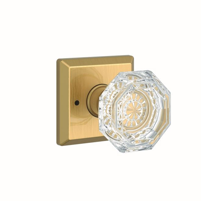 Baldwin Reserve PVCRYTSR044 Privacy Crystal Knob and Traditional Square Rose with 6AL Latch and Dual Strike Lifetime Satin Brass Finish