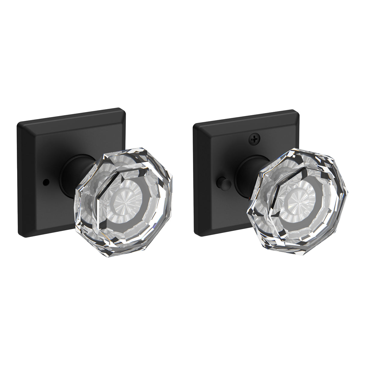 Baldwin Reserve PVCRYTSR190 Privacy Crystal Knob and Traditional Square Rose with 6AL Latch and Dual Strike Satin Black Finish