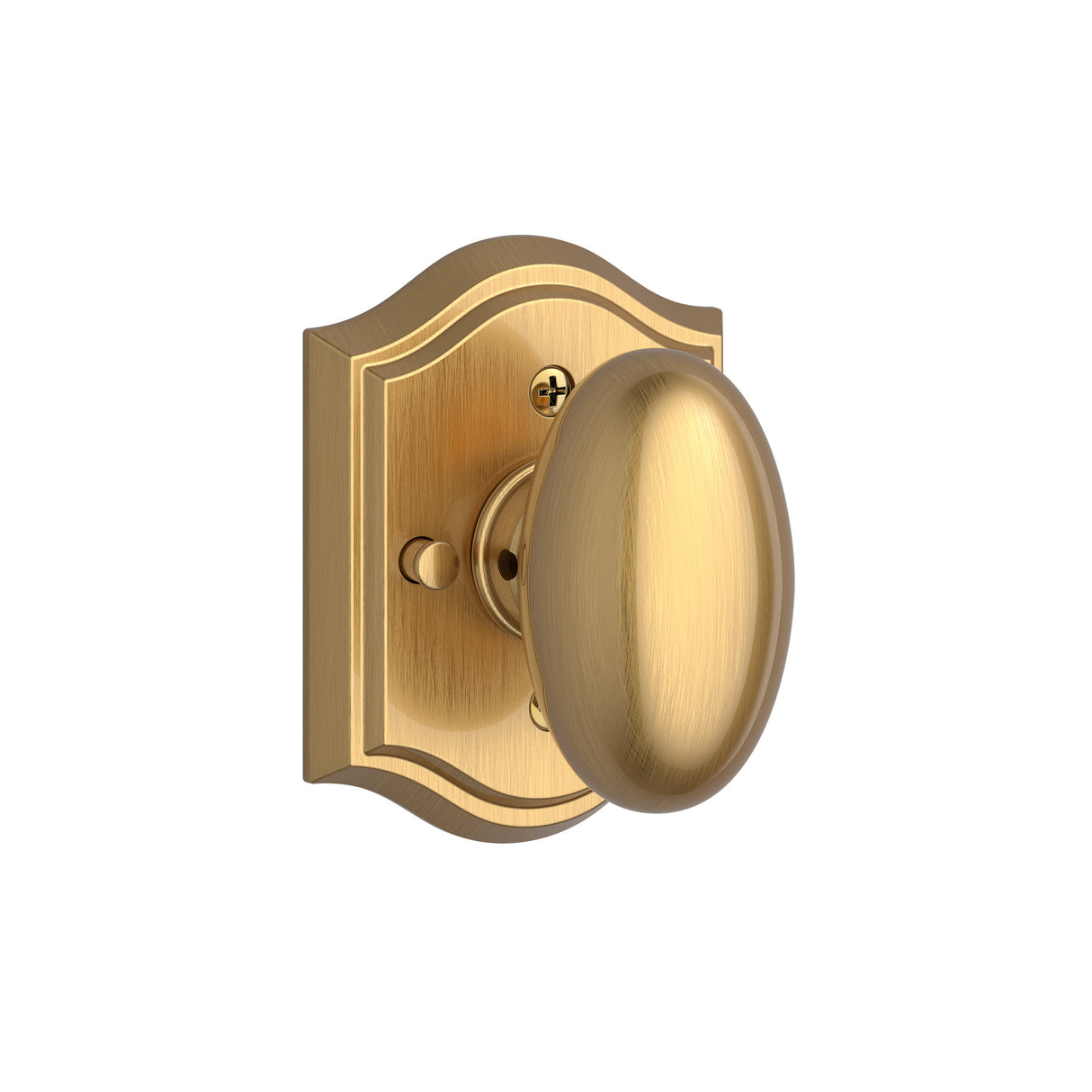 Baldwin Reserve PVELLTAR044 Privacy Ellipse Knob and Traditional Arch Rose with 6AL Latch and Dual Strike Lifetime Satin Brass Finish