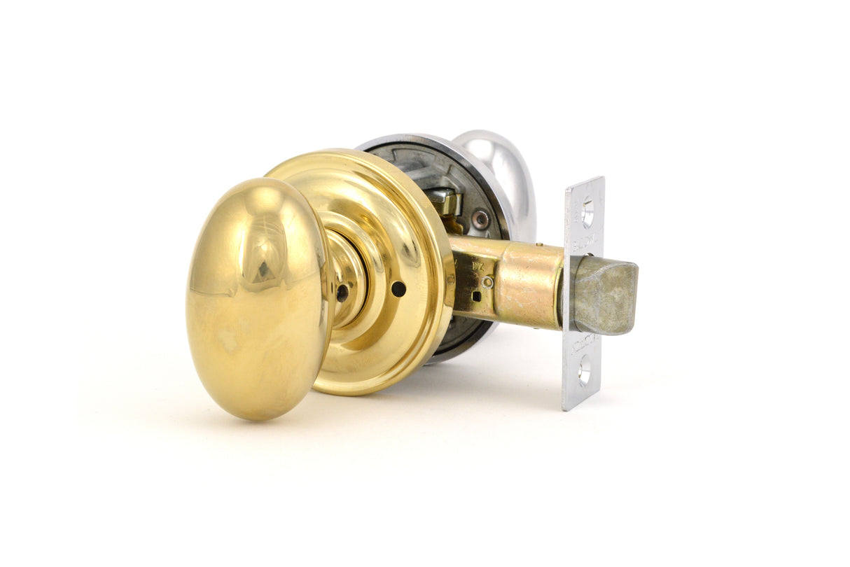 Baldwin Reserve PVELLTRR003X260 Privacy Ellipse Knob and Traditional Round Rose with 6AL Latch and Dual Strike Lifetime Brass by Bright Chrome Finish