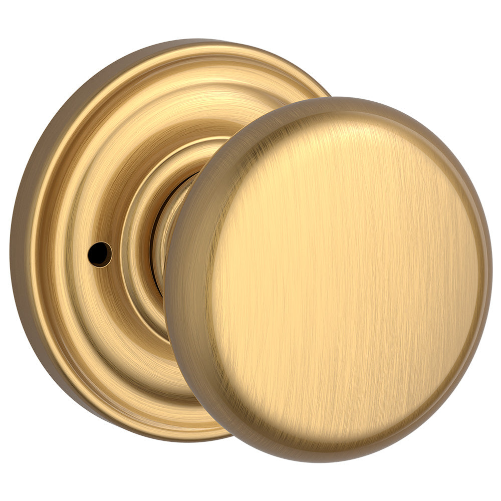 Baldwin Reserve PVROUTRR044 Privacy Round Knob and Traditional Round Rose with 6AL Latch and Dual Strike Lifetime Satin Brass Finish