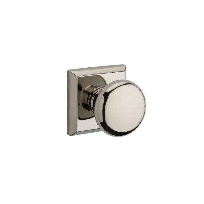 Baldwin Reserve PVROUTSR055 Privacy Round Knob and Traditional Square Rose with 6AL Latch and Dual Strike Lifetime Bright Nickel Finish