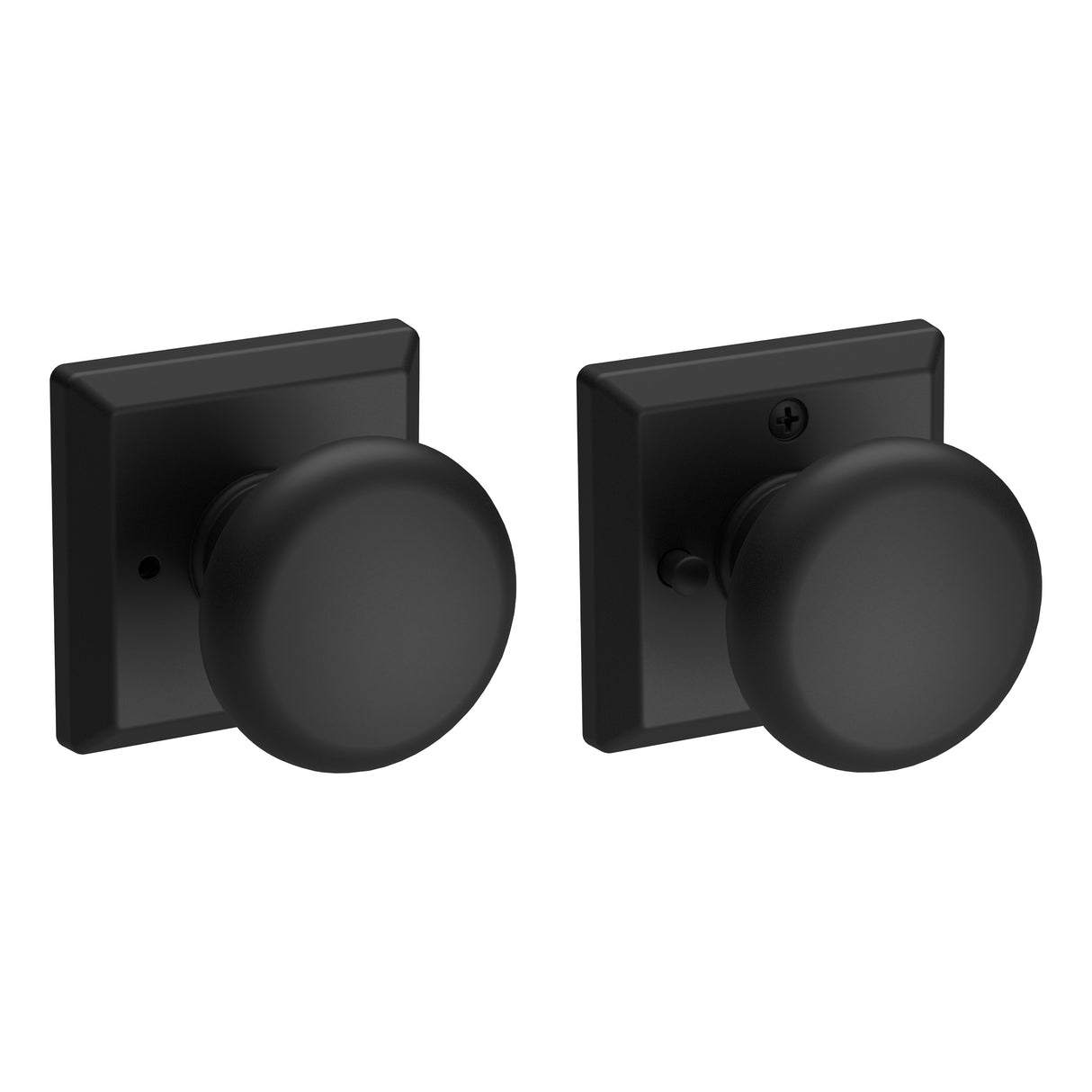 Baldwin Reserve PVROUTSR190 Privacy Round Knob and Traditional Square Rose with 6AL Latch and Dual Strike Satin Black Finish