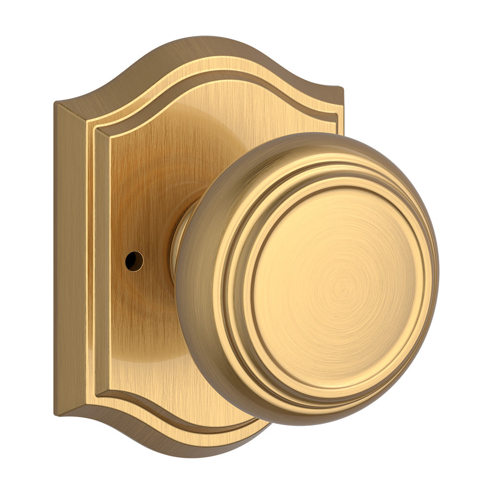 Baldwin Reserve PVTRATAR044 Privacy Traditional Knob and Traditional Arch Rose with 6AL Latch and Dual Strike Lifetime Satin Brass Finish