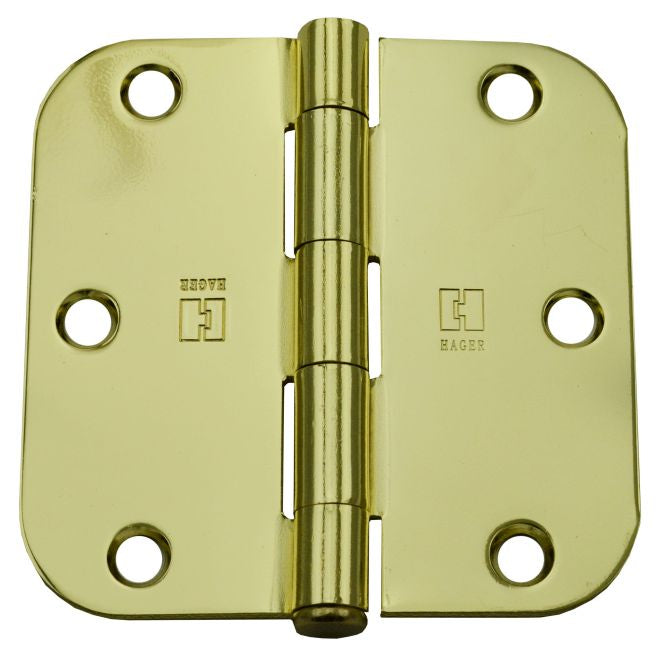 Hager RC18423123EA58 3-1/2" x 3-1/2" 5/8” Radius Full Mortise Residential Plain Bearing Hinge Bright Brass Finish