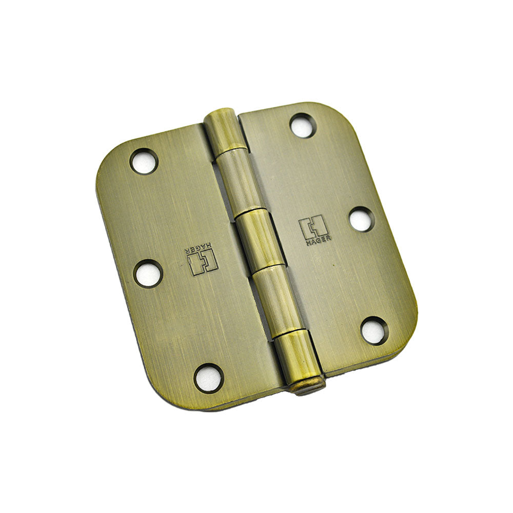 Hager RC18423125EA58 3-1/2" x 3-1/2" 5/8” Radius Full Mortise Residential Plain Bearing Hinge Antique Brass Finish
