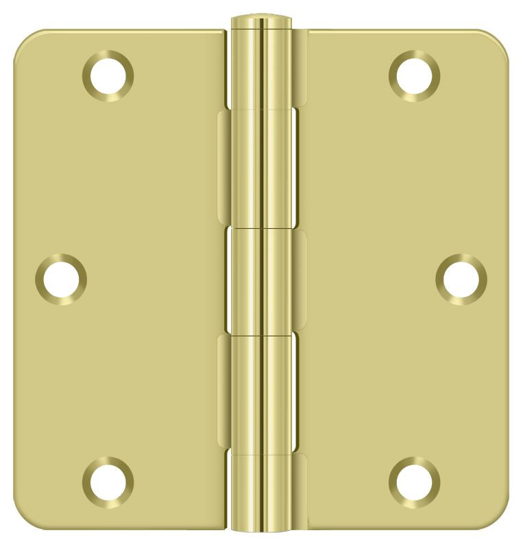 Deltana S35R43 3-1/2" x 3-1/2" x 1/4" Radius Hinge; Residential Thickness; Bright Brass Finish