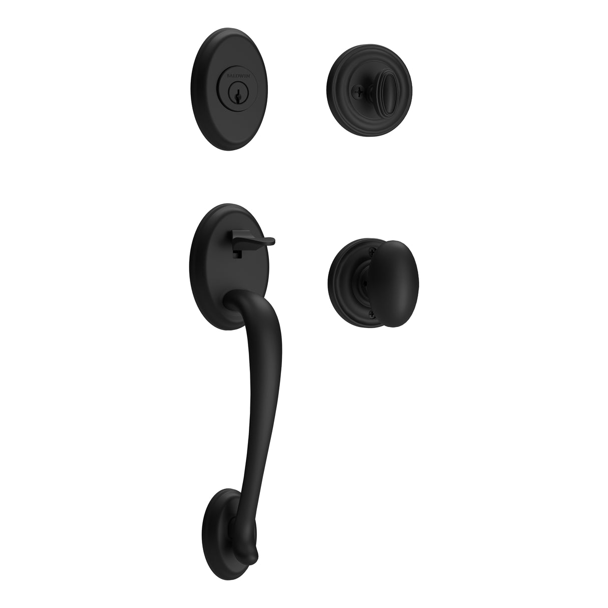 Baldwin Reserve SCCOLXELLTRR190 Single Cylinder Columbus Handleset Ellipse Knob and Traditional Round Rose with 6AL Latch and Dual Strike Satin Black Finish