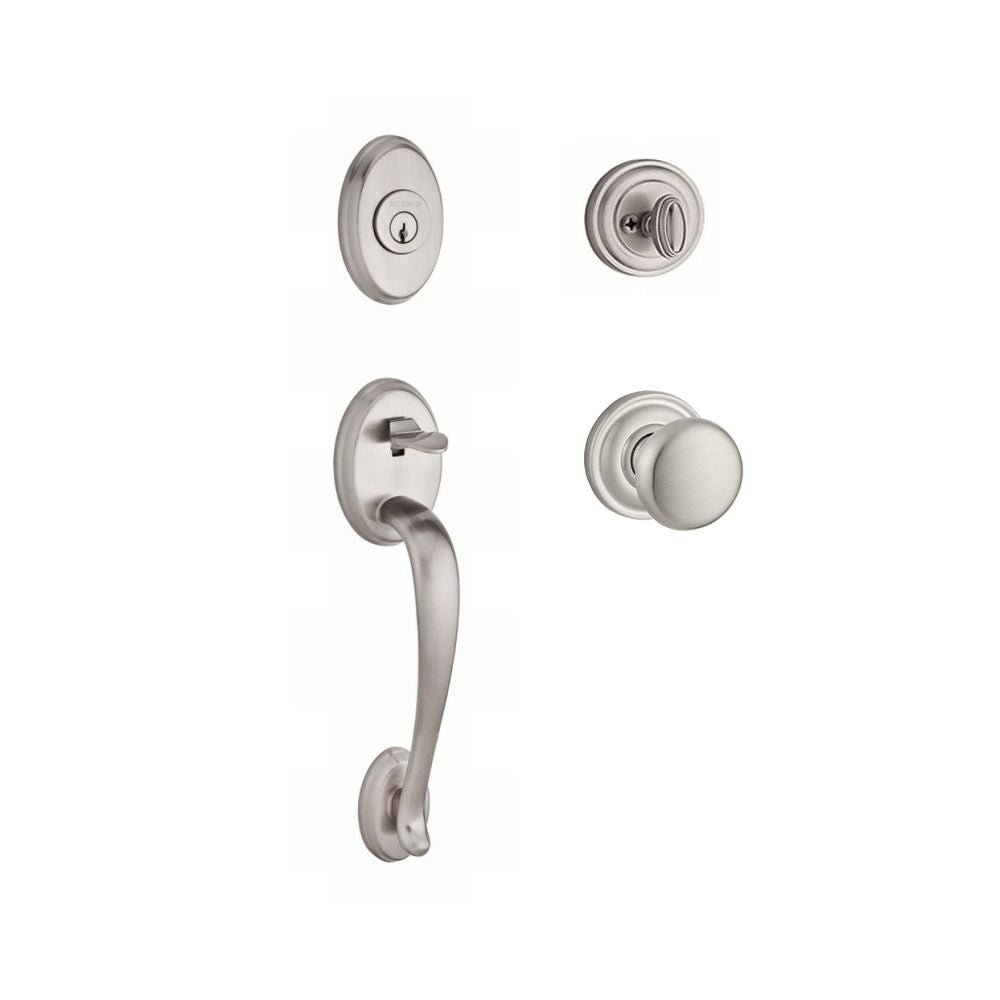 Baldwin Reserve SCCOLXROUTRR150 Single Cylinder Columbus Handleset Round Knob and Traditional Round Rose with 6AL Latch and Dual Strike Satin Nickel Finish
