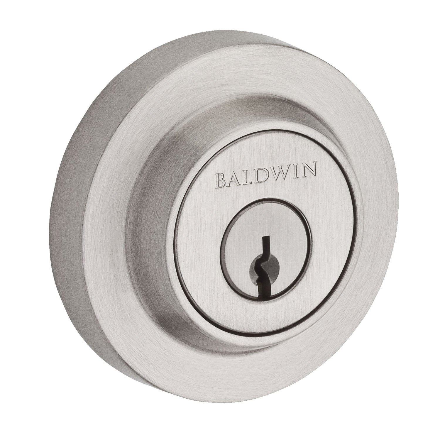 Baldwin Reserve SCCRD150 Single Cylinder Contemporary Round Deadbolt with 6AL Latch and Dual Strike Satin Nickel Finish