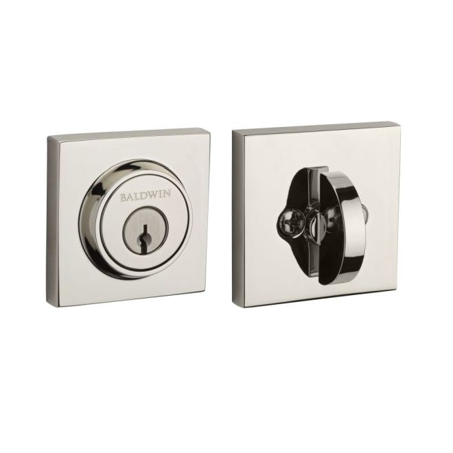 Baldwin Reserve SCCSD055 Single Cylinder Contemporary Square Deadbolt with 6AL Latch and Dual Strike Lifetime Bright Nickel Finish