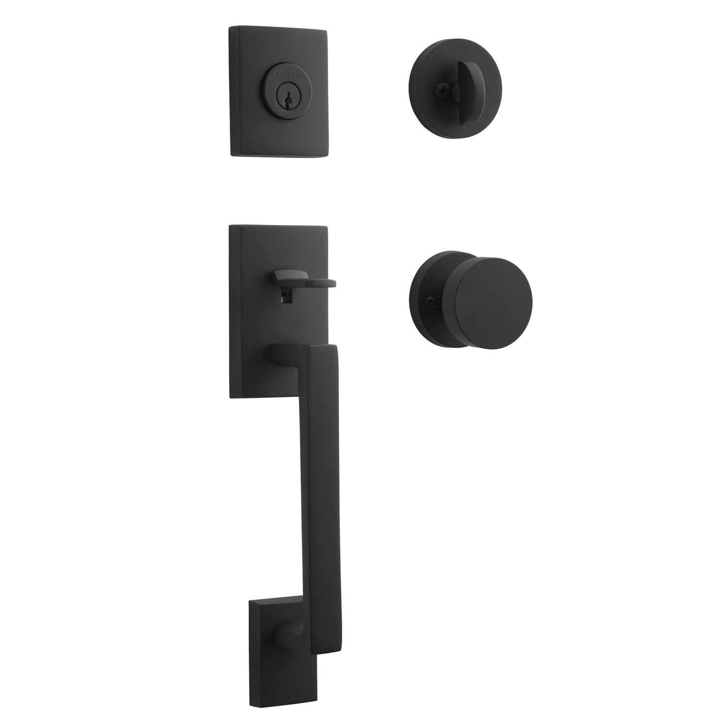 Baldwin Reserve SCLAJXCONCRR190 Single Cylinder La Jolla Handleset Contemporary Knob Contemporary Round Rose with 6AL Latch and Dual Strike Satin Black Finish