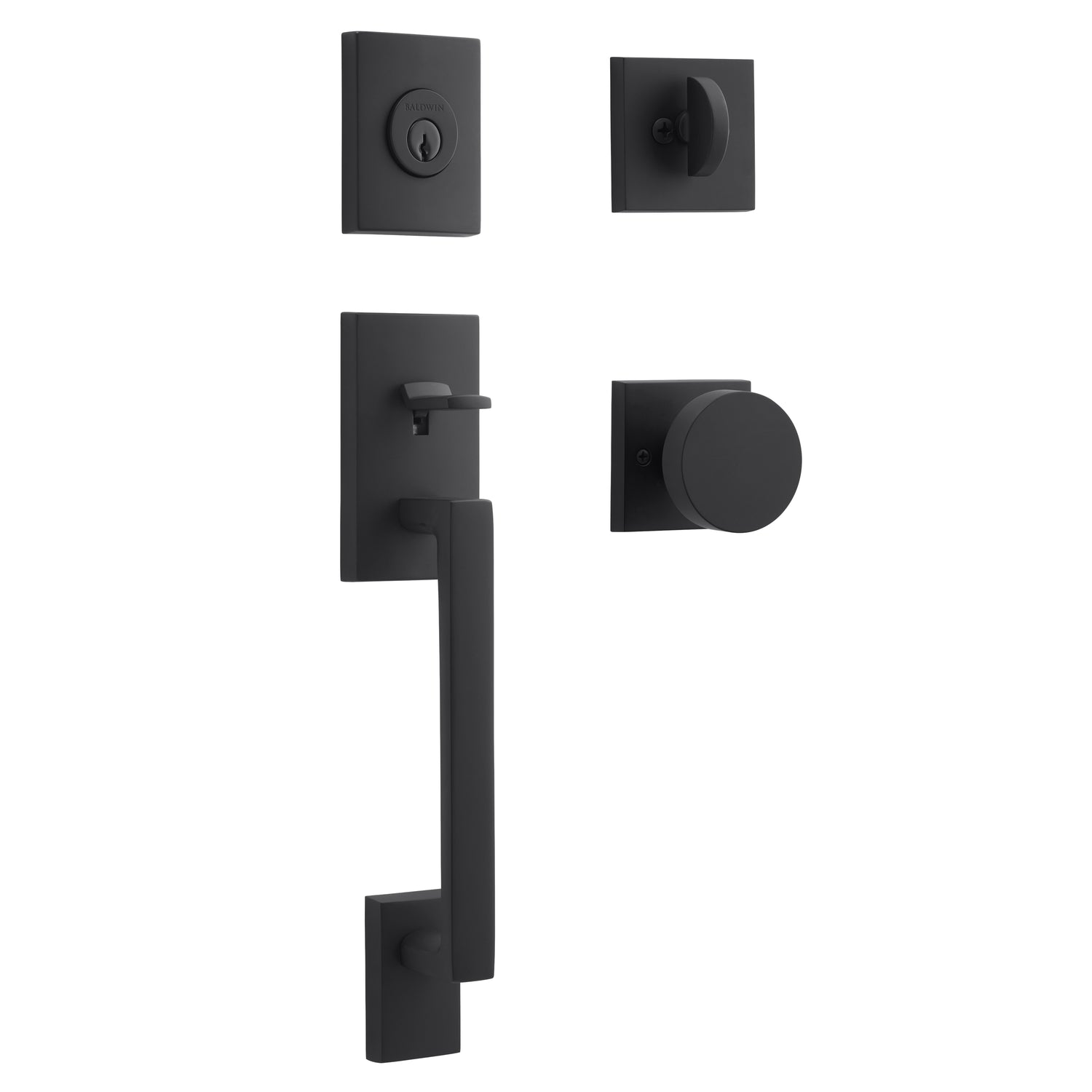 Baldwin Reserve SCLAJXCONCSR190S Single Cylinder La Jolla Handleset Contemporary Knob Contemporary Square Rose with 6AL Latch; Dual Strike; and SmartKey Satin Black Finish