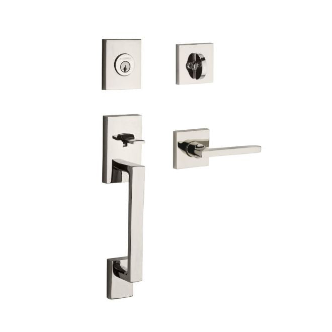 Baldwin Reserve SCLAJXSQUCSR055 Single Cylinder La Jolla Handleset Square Lever Contemporary Square Rose with 6AL Latch and Dual Strike Lifetime Bright Nickel Finish
