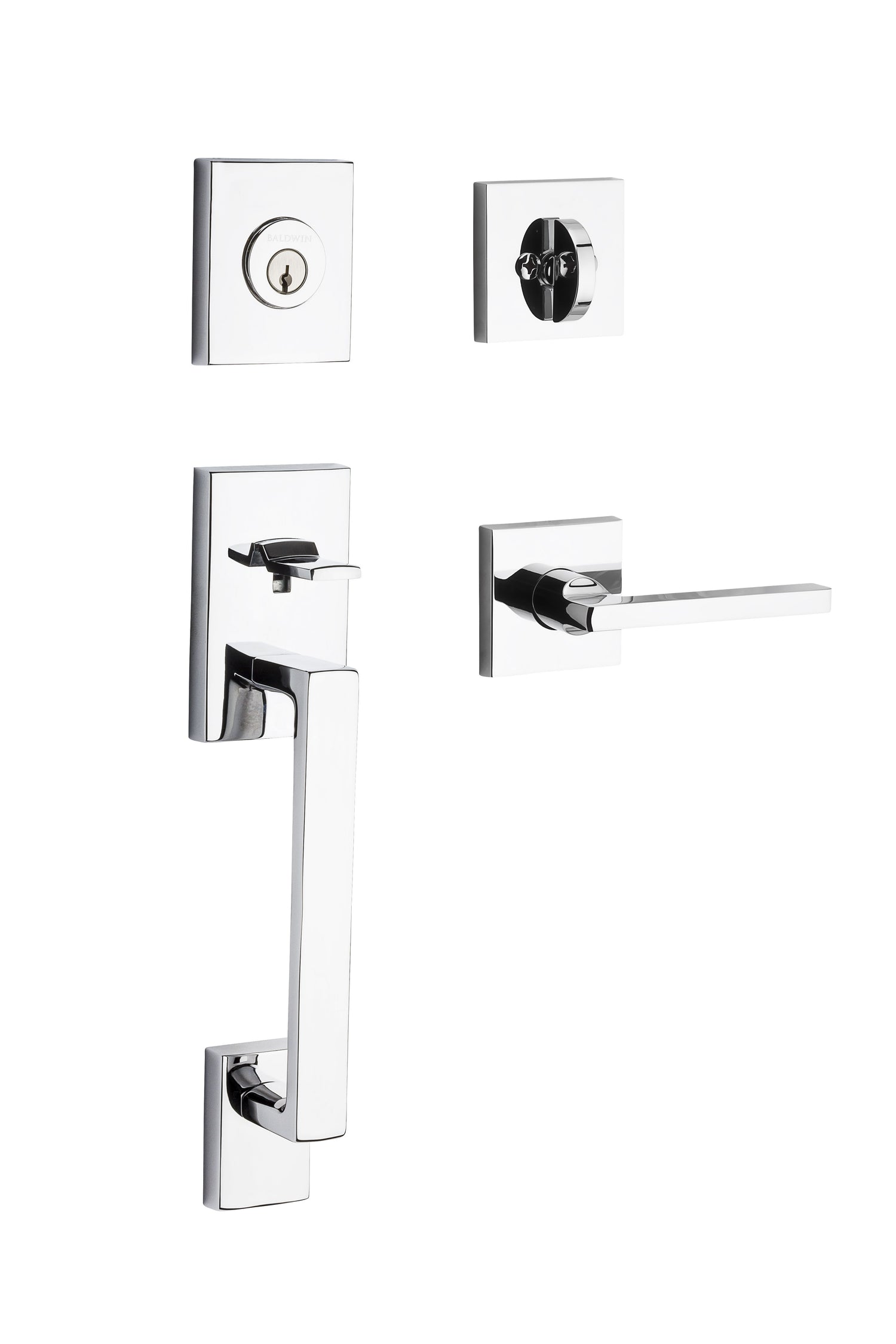 Baldwin Reserve SCLAJXSQUCSR260S Single Cylinder La Jolla Handleset Square Lever Contemporary Square Rose with 6AL Latch; Dual Strike; and SmartKey Bright Chrome Finish