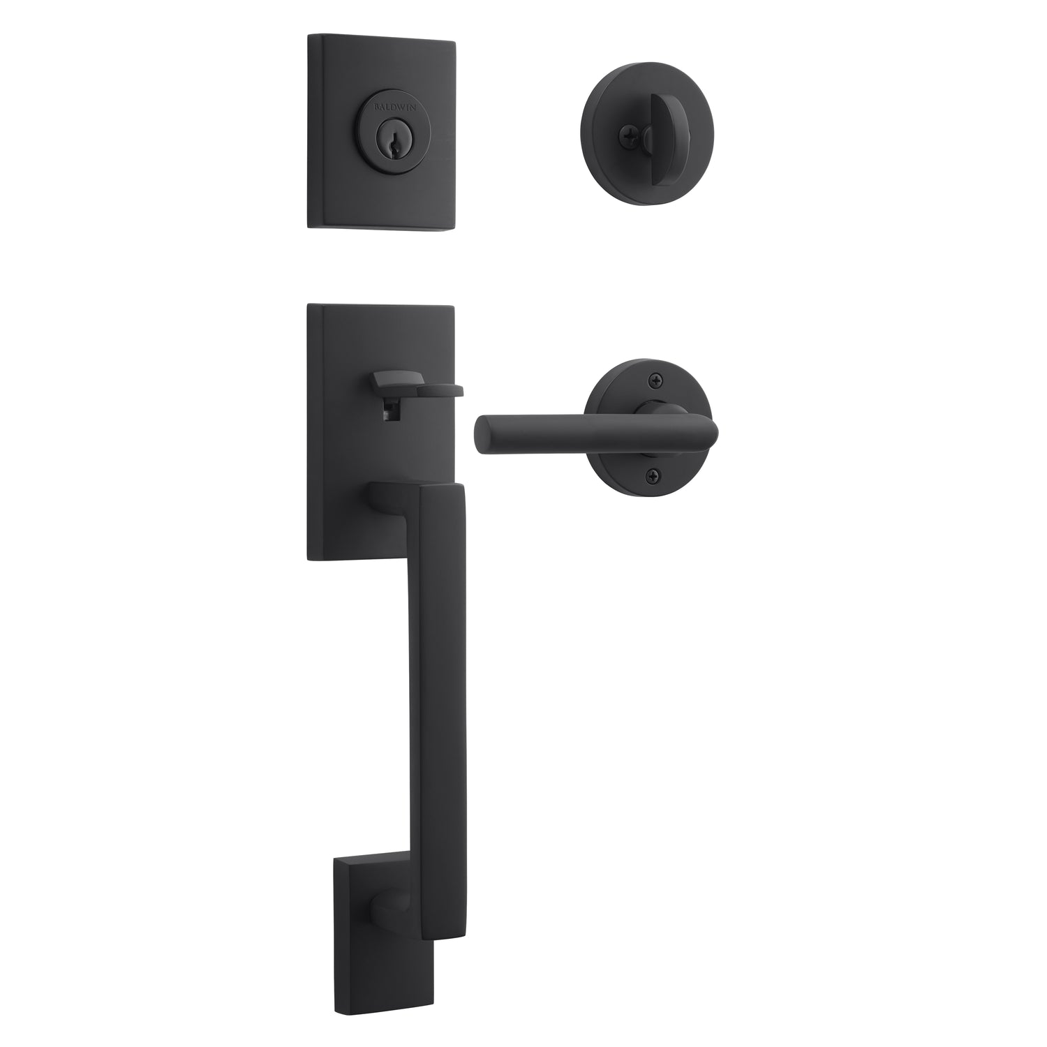 Baldwin Reserve SCLAJXTUBCRR190 Single Cylinder La Jolla Handleset Tube Lever Contemporary Round Rose with 6AL Latch and Dual Strike Satin Black Finish