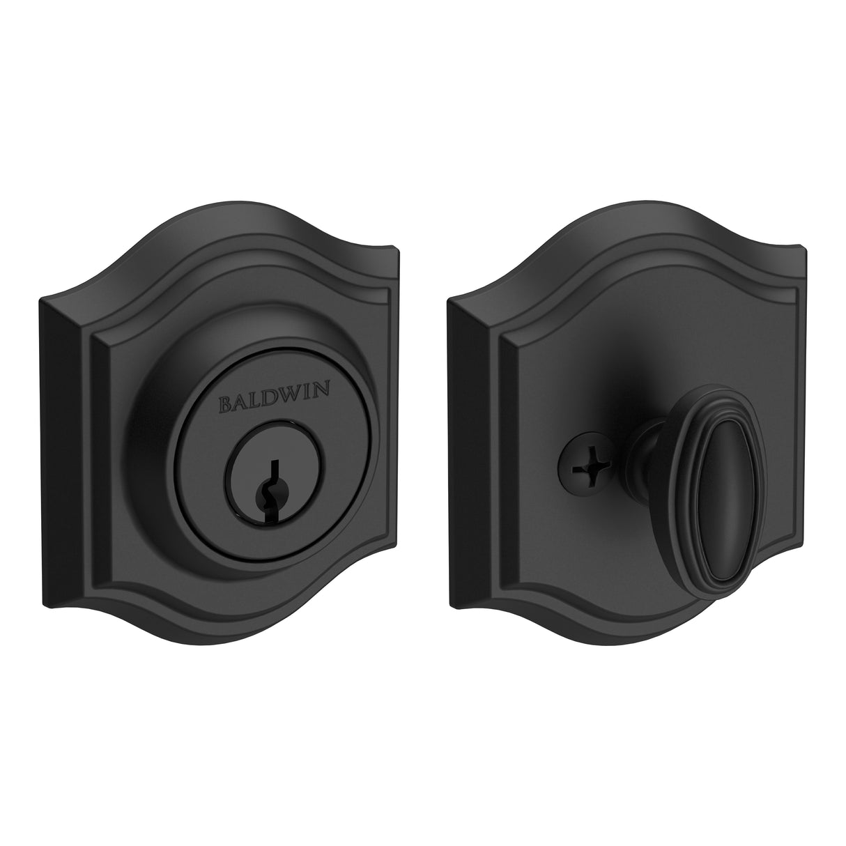 Baldwin Reserve SCTAD190 Single Cylinder Traditional Arch Deadbolt with 6AL Latch and Dual Strike Satin Black Finish