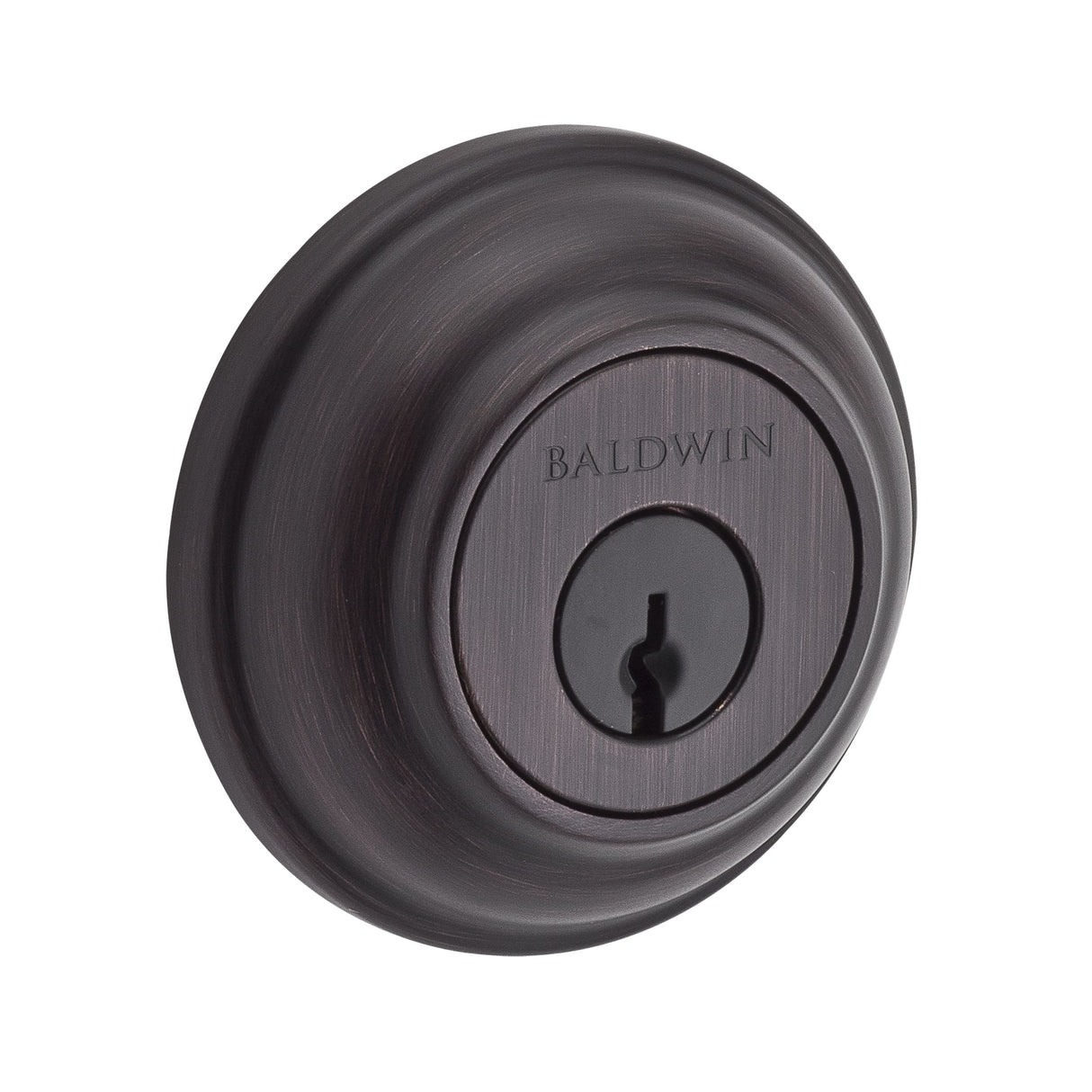Baldwin Reserve SCTRD112S Single Cylinder Traditional Round Deadbolt with 6AL Latch; Dual Strike; and SmartKey Venetian Bronze Finish