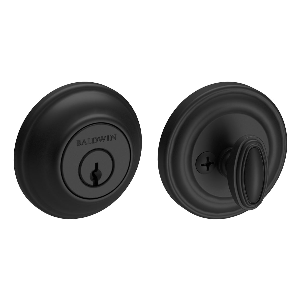 Baldwin Reserve SCTRD190 Single Cylinder Traditional Round Deadbolt with 6AL Latch and Dual Strike Satin Black Finish
