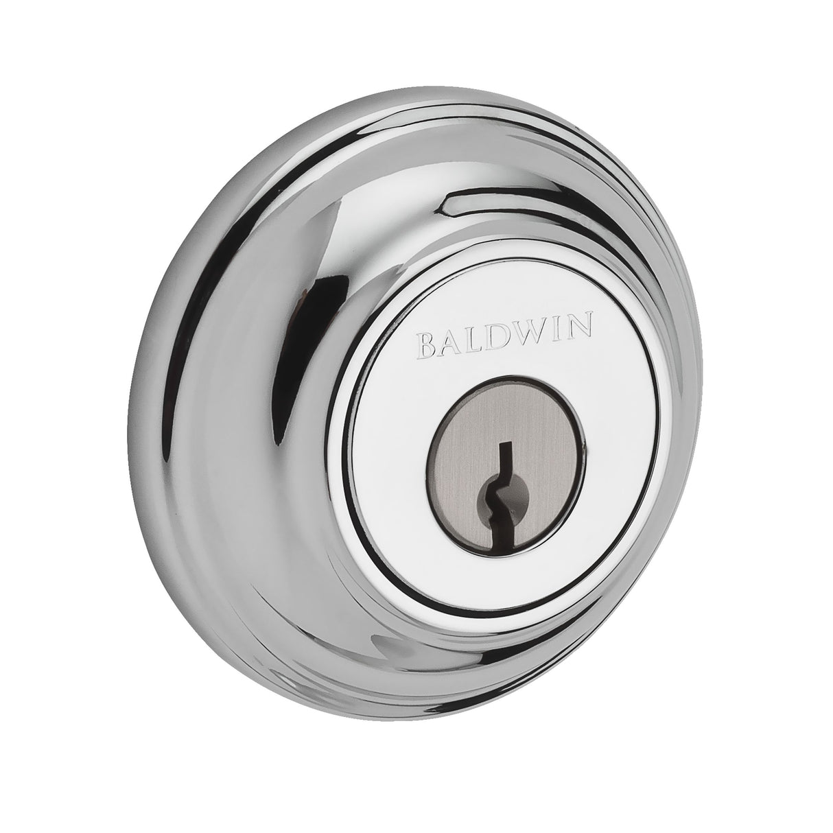 Baldwin Reserve SCTRD260 Single Cylinder Traditional Round Deadbolt with 6AL Latch and Dual Strike Bright Chrome Finish
