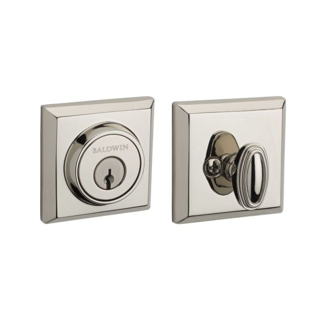 Baldwin Reserve SCTSD055 Single Cylinder Traditional Square Deadbolt with 6AL Latch and Dual Strike Lifetime Bright Nickel Finish