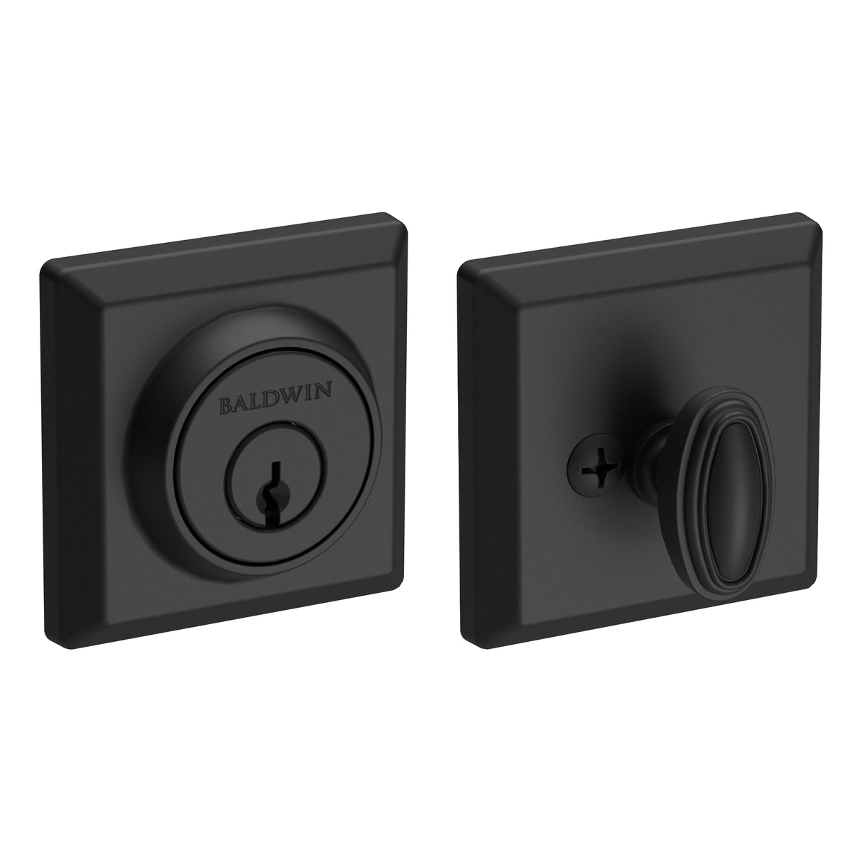Baldwin Reserve SCTSD190 Single Cylinder Traditional Square Deadbolt with 6AL Latch and Dual Strike Satin Black Finish