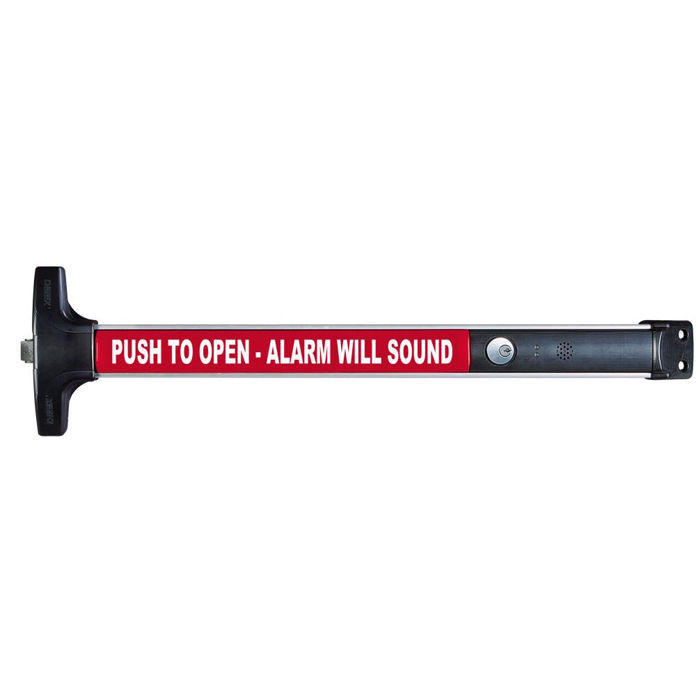 Detex V40628EBCD36 3' Rim Exit Device with Electric Alarm and Cylinder Dogging Aluminum Finish