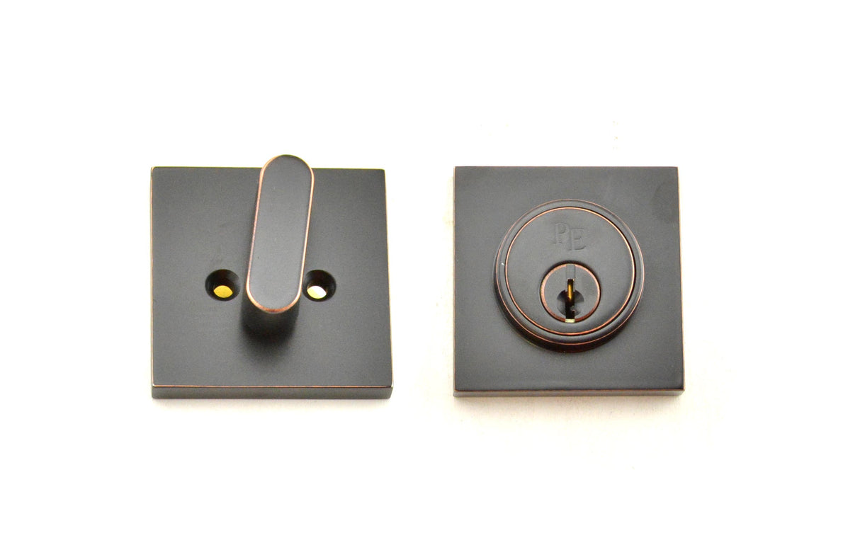 Weslock 00771-1-1FR22 Square Single Cylinder Deadbolt with Adjustable Latch and Round Corner Full Lip Strike Oil Rubbed Bronze Finish